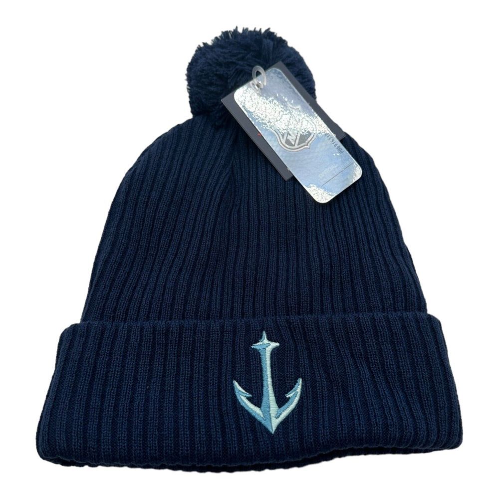 Seattle‎ Kraken Cuffed Knit Winter Beanie Hat Cap Pom Anchor Logo Blue New NHL